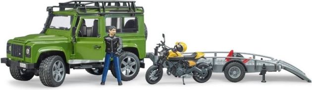 Bruder 2589 Land Rover s přívěsem, motocyklem a figurkou - obrázek 3