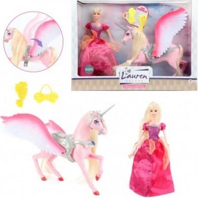 Panenka princezna a jednorožec 32cm s křídly plast s doplňky v krabici 44x32x9cm - obrázek 1