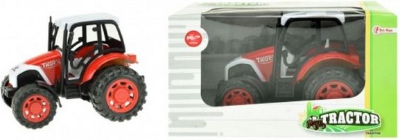 Traktor na setrvačník plast 14cm v krabičce 19x11x11cm červený - obrázek 1