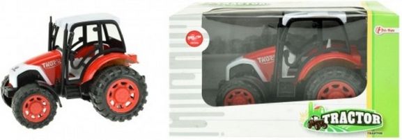 Traktor na setrvačník plast 14cm v krabičce 19x11x11cm červený - obrázek 1