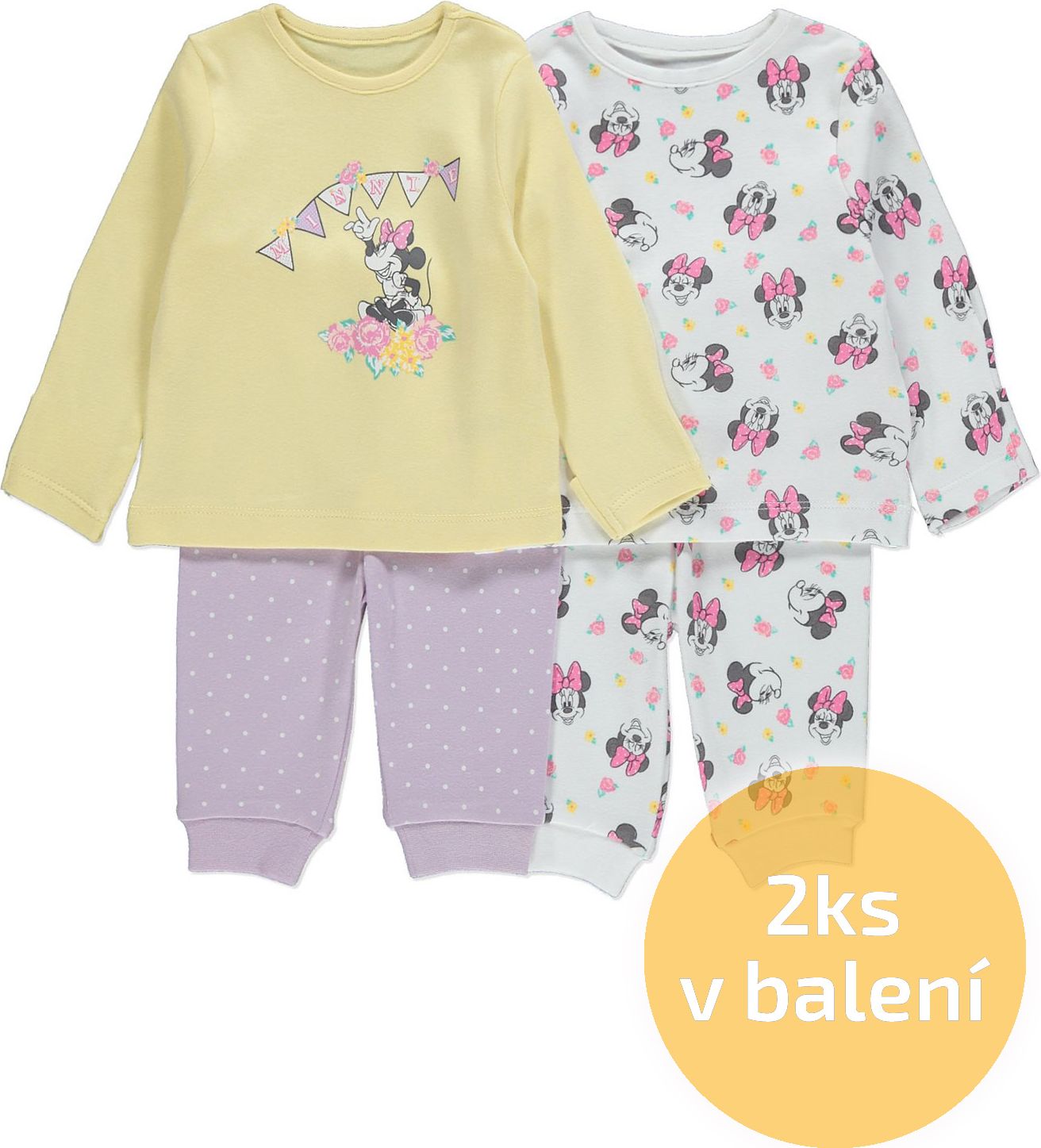 Kojenecké pyžama GEORGE, 2ks v balení, motiv Minnie Mouse Velikost: 74 - 80cm (9 - 12 měsíců) - obrázek 1