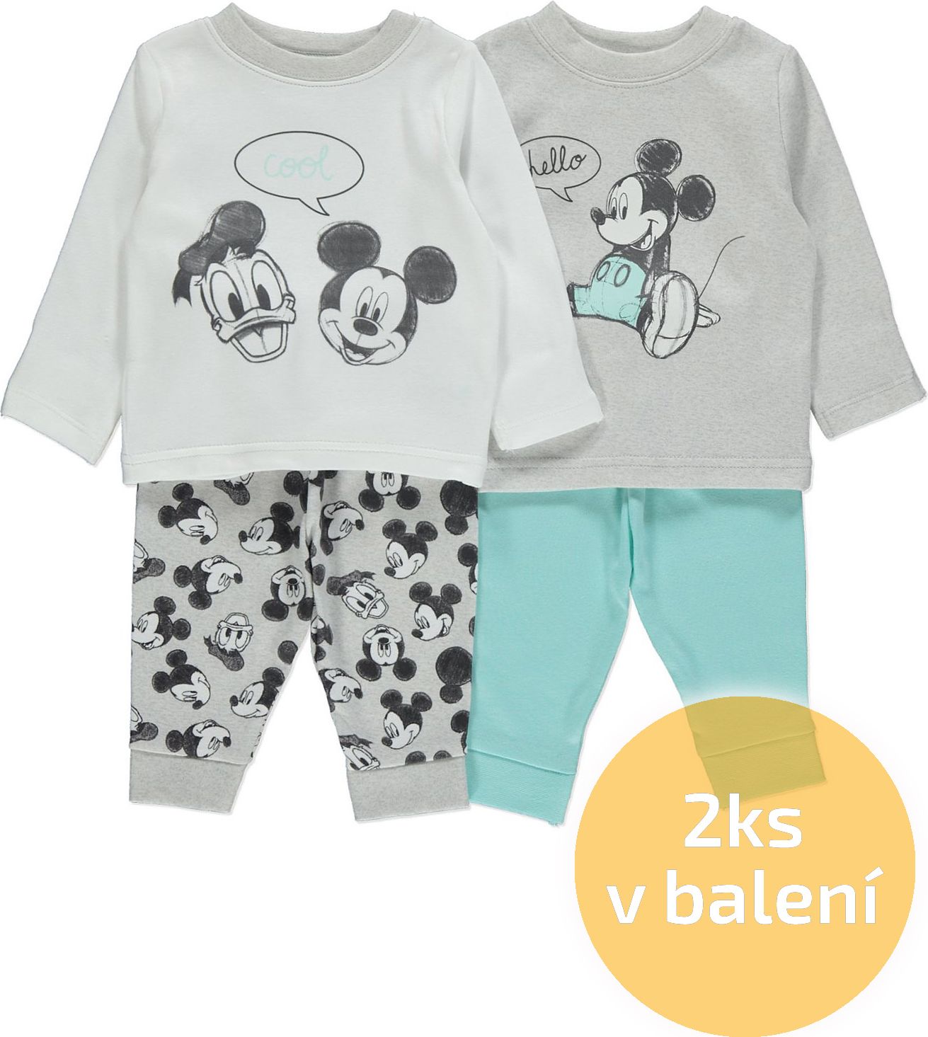 Kojenecká pyžama GEORGE, 2ks v balení, dlouhý rukáv, motiv Mickey Mouse Velikost: 80 - 86cm (12 - 18 měsíců) - obrázek 1