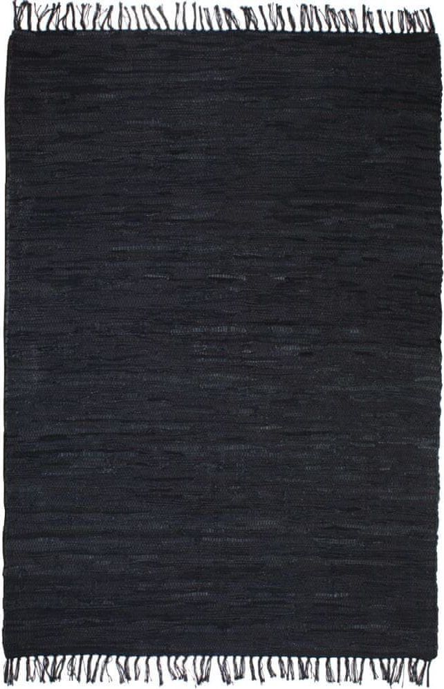 Vidaxl Ručně tkaný koberec Chindi kůže 120 x 170 cm černý - obrázek 1