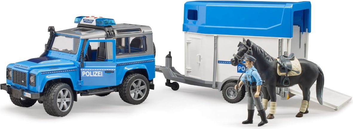 Bruder 2588 Land Rover policie + přepravník na koně s koněm a policistou - obrázek 1