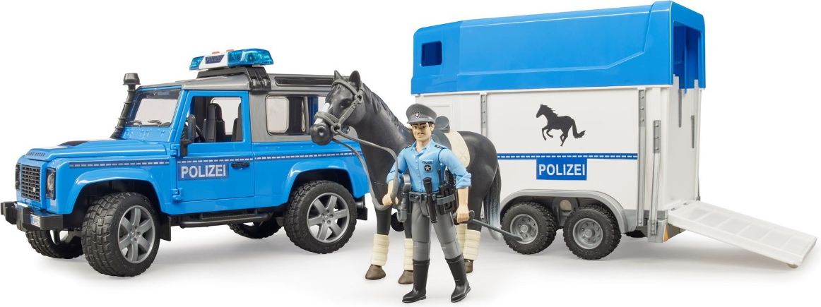 Bruder 2588 Land Rover policie + přepravník na koně s koněm a policistou - obrázek 3