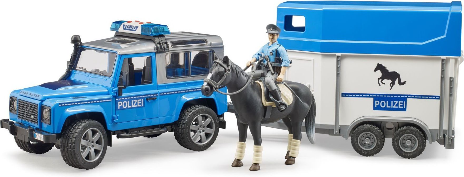 Bruder 2588 Land Rover policie + přepravník na koně s koněm a policistou - obrázek 4