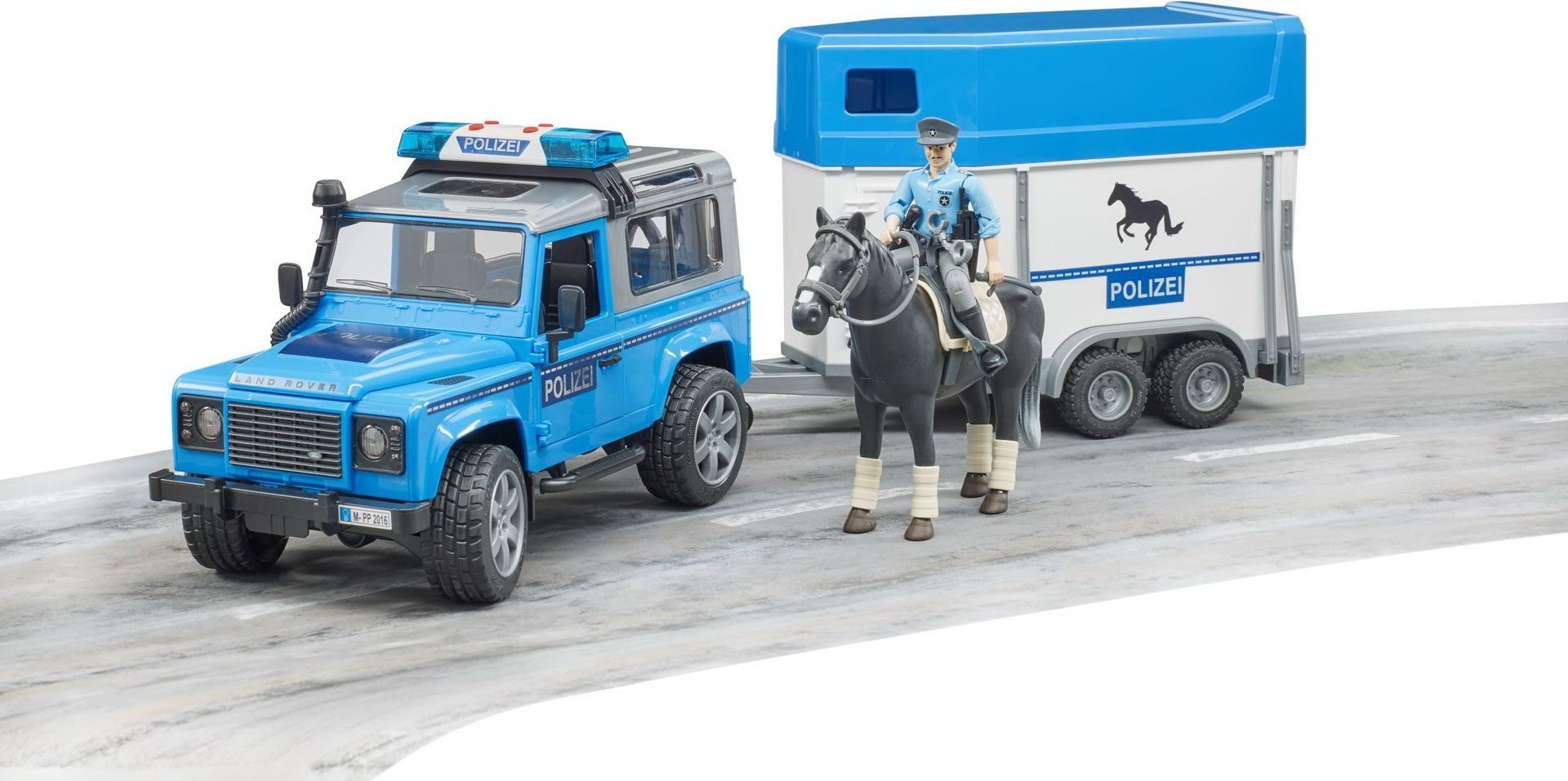 Bruder 2588 Land Rover policie + přepravník na koně s koněm a policistou - obrázek 5
