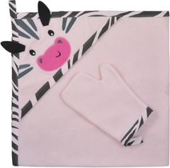 Osuška dětská froté se žínkou - KOALA HAPPY ZEBRA růžová - 90x90cm - obrázek 1