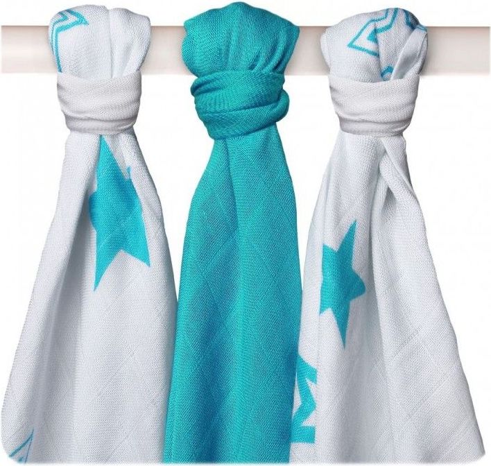 Kikko Bambusové pleny XKKO®BMB Turquoise Stars MIX 70x70cm - 3ks - obrázek 1
