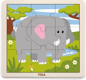 Dřevěné puzzle 9 dílků - slon - obrázek 1