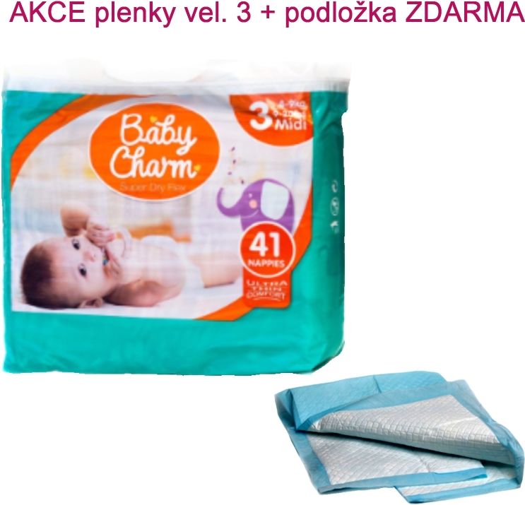 Baby Charm Super Dry Flex vel. 3 (4-9 kg) 41 ks + podložka ZDARMA - obrázek 1