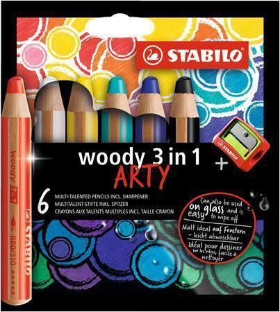 Barevné tužky "Woody ARTY 3 in 1", 6 různých barev, kulatá, silná, STABILO, set 6 ks - obrázek 1