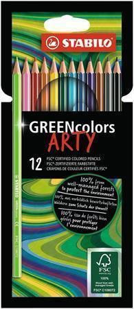 Pastelky "GreenColors ARTY", 12 různých barev, šestihranná, STABILO, set 12 ks - obrázek 1