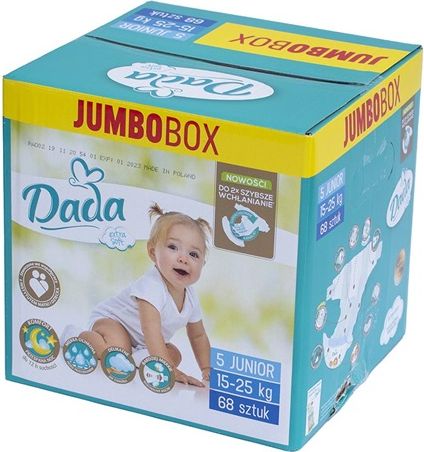 Dada | Dada | Dětské jednorázové pleny DADA Extra Soft 5 JUNIOR 15-25 kg VÝHODNÝ JUMBO BOX 68 ks | Bílá | - obrázek 1