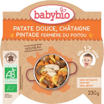 BabyBio Sladké brambory s kaštanovým pyré a farmářskou perličkou 230g - obrázek 1