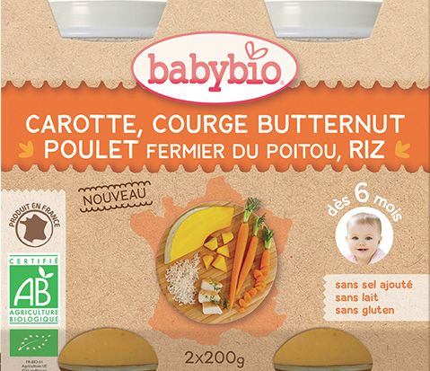BabyBio mrkev s máslovou dýní, kuřetem a rýží 2x200g - obrázek 1