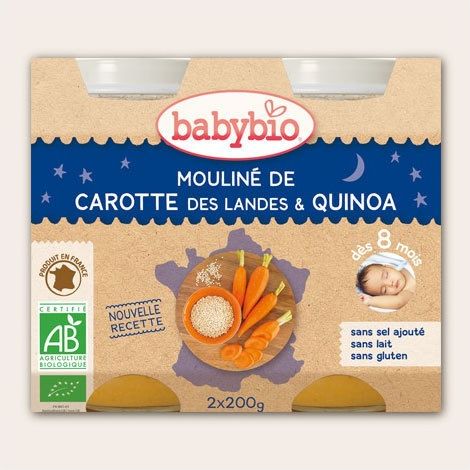 BabyBio večerní menu mrkvové mouliné a quinoa 2x200g - obrázek 1