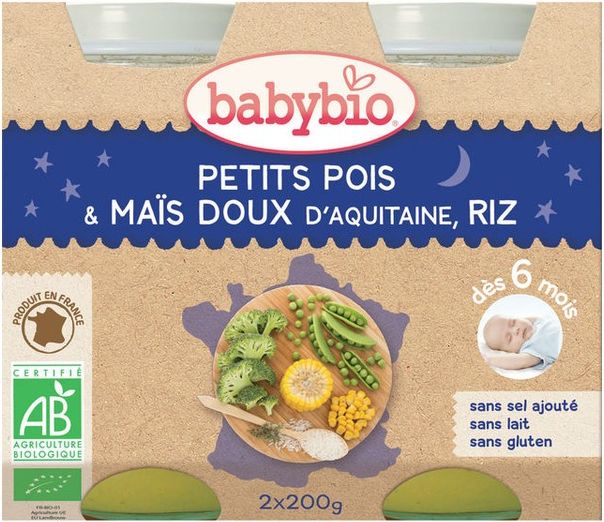 BabyBio večerní menu hrášek sladká kukuřice rýže 2x200g - obrázek 1