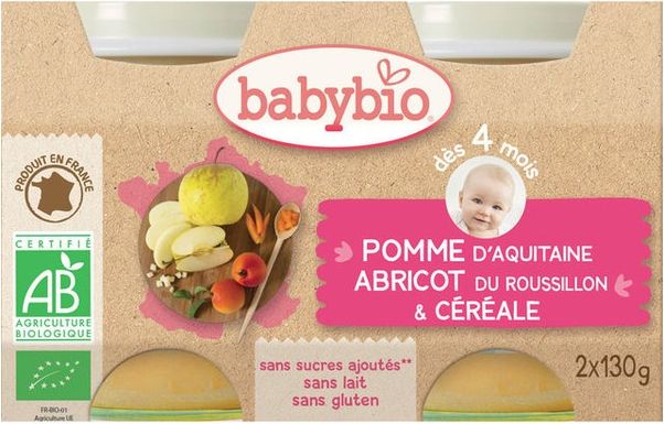BabyBio příkrm jablko meruňka cereálie (rýže) 2x130g - obrázek 1