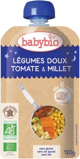 BabyBio kapsička večerní pyré sladká zelenina rajčata  proso 120g - obrázek 1