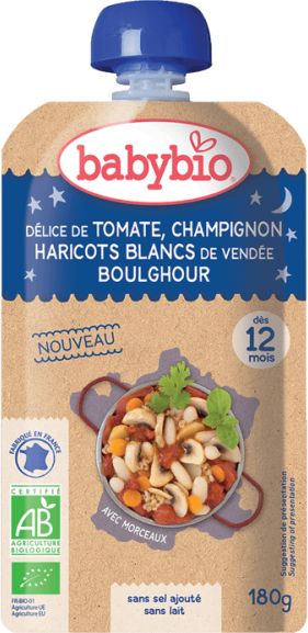 BabyBio kapsička večerní menu rajčata se žampióny, bílými fazolemi a bulgurem 180g - obrázek 1
