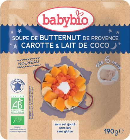 BabyBio polévka z máslové dýně s mrkví a kokosovým mlékem 190g - obrázek 1