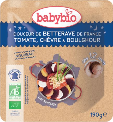 BabyBio večerní menu řepa s rajčaty, kozím sýrem a bulgurem 190g - obrázek 1