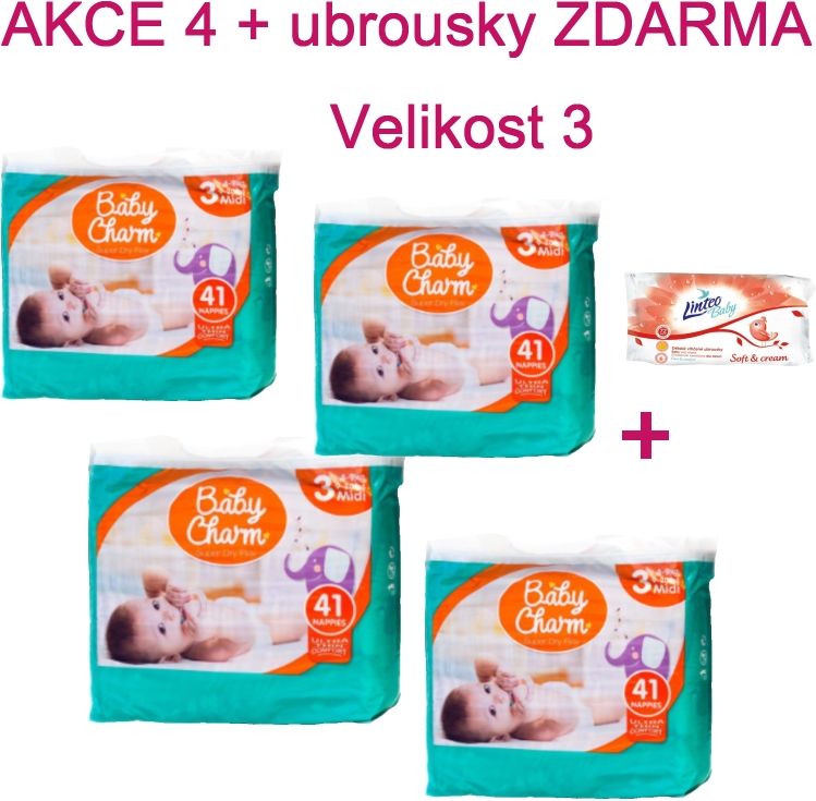 Baby Charm Super Dry Flex 4x vel. 3 (164ks) + Vlhčené ubrousky ZDARMA - obrázek 1