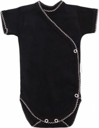 Mamatti Kojenecké body krátký rukáv Bow - zapínání bokem, černé, Velikost koj. oblečení 50 (0-1m) - obrázek 1