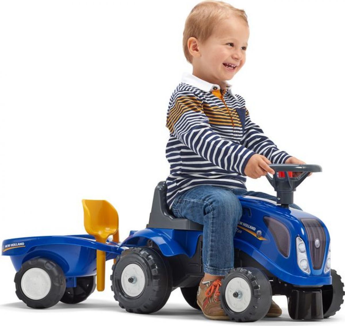 Falk Odstrkovadlo traktor New Holland modré s volantem a valníkem - obrázek 2