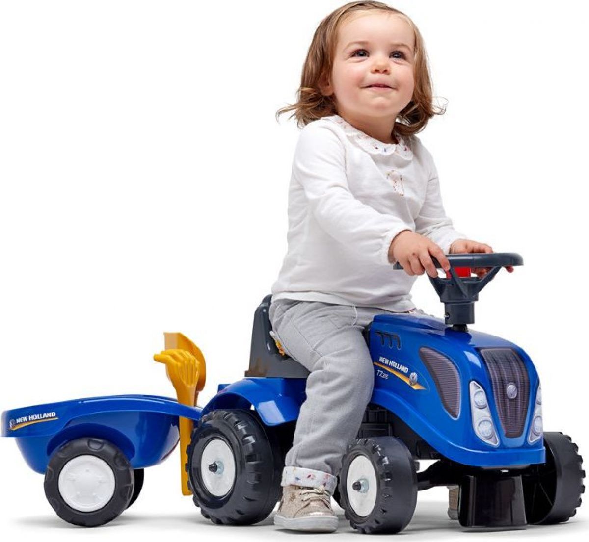 Falk Odstrkovadlo traktor New Holland modré s volantem a valníkem - obrázek 3