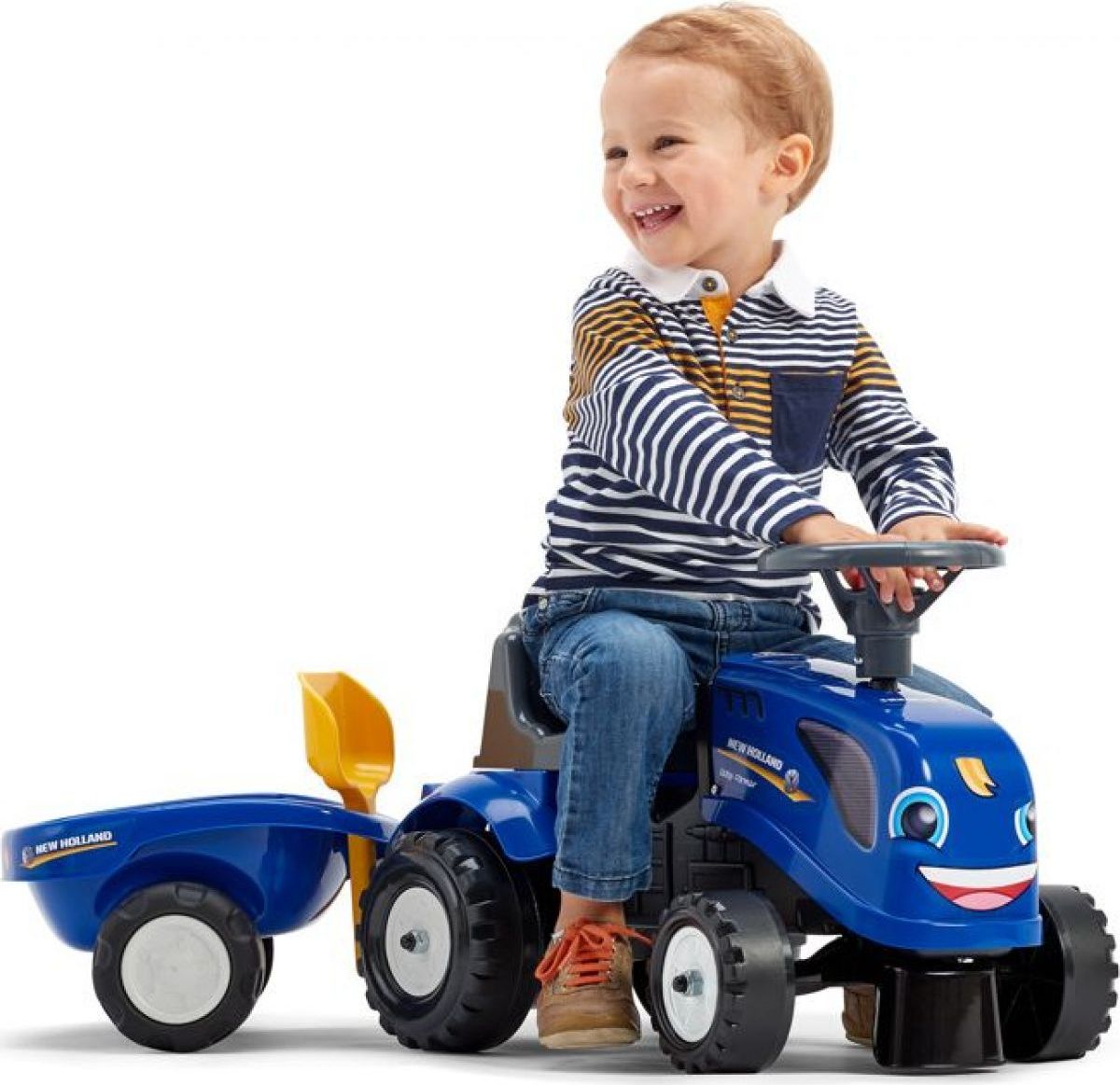 Falk Odstrkovadlo traktor New Holland modré s volantem a valníkem - obrázek 4