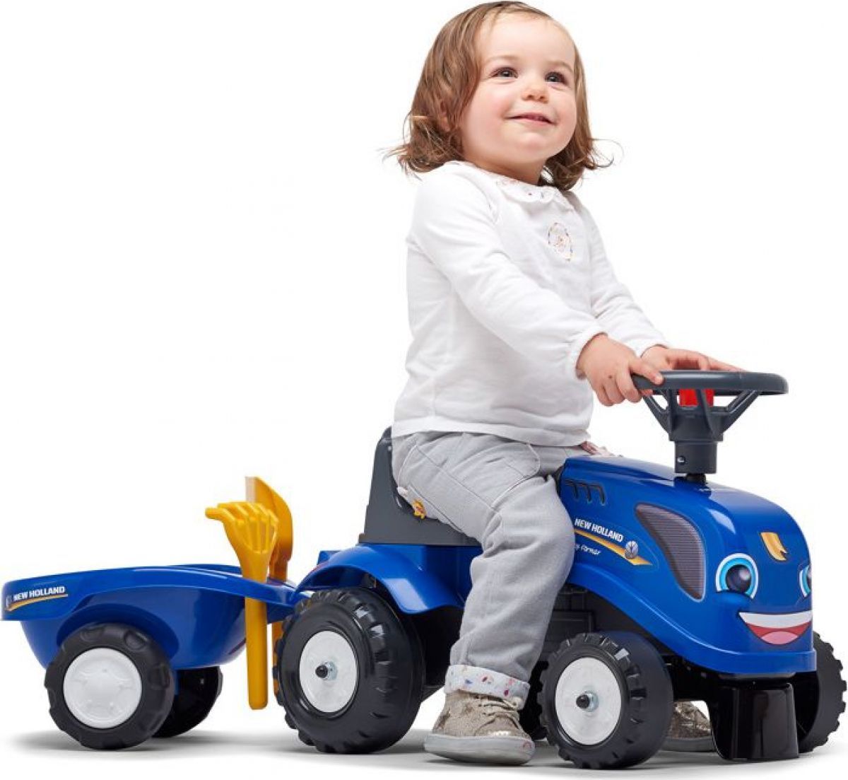 Falk Odstrkovadlo traktor New Holland modré s volantem a valníkem - obrázek 5