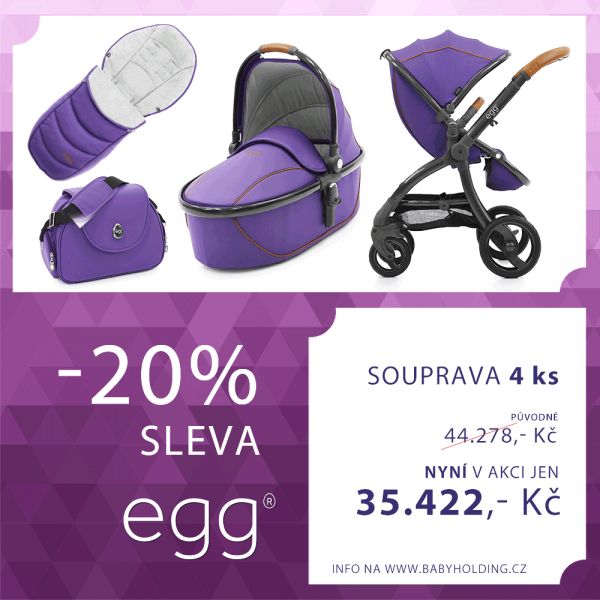 Egg kočárek GOTHIC PURPLE/GUN METAL rám + hluboká korba, fusak, taška - vystavený kus - obrázek 1