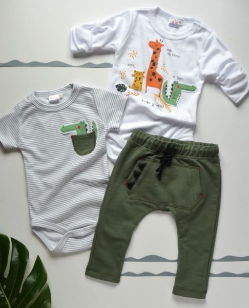K-Baby K-Baby 3 dílná sada - body kr. rukáv, body dl. rukáv, tepláčky - safari, vel. 80 - obrázek 1