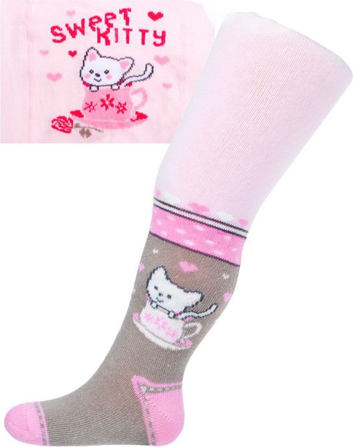Bavlněné punčocháčky New Baby růžovo-šedé s kočičkou - 92 (18-24m) - obrázek 1