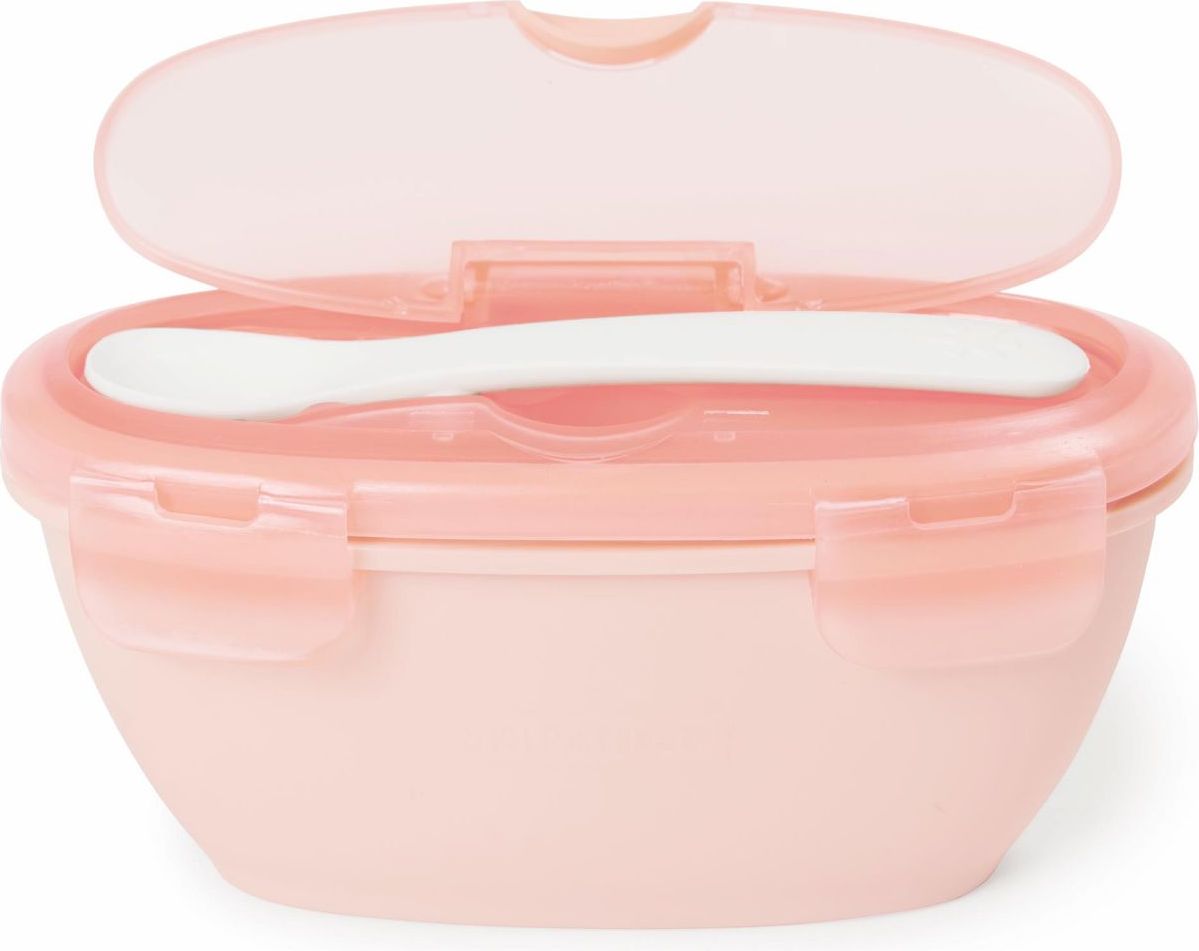 Skip Hop Miska s lžičkou v ochranném pouzdře Easy Serve Coral 240ml, 3m+ - obrázek 1
