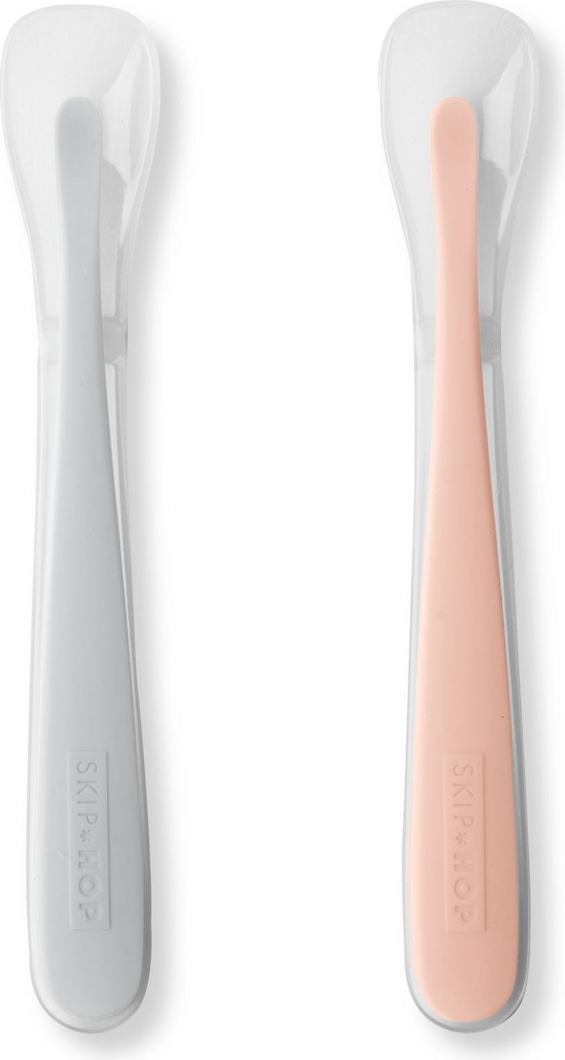 Skip Hop Lžičky silikonové Easy Feed Grey, Coral 2ks, 6m+ - obrázek 1