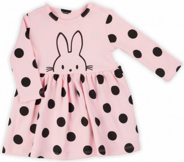 Nicol NICOL Šatičky Bunny puntík s dlouhým rukávkem - světle růžové, vel. 104 - obrázek 1