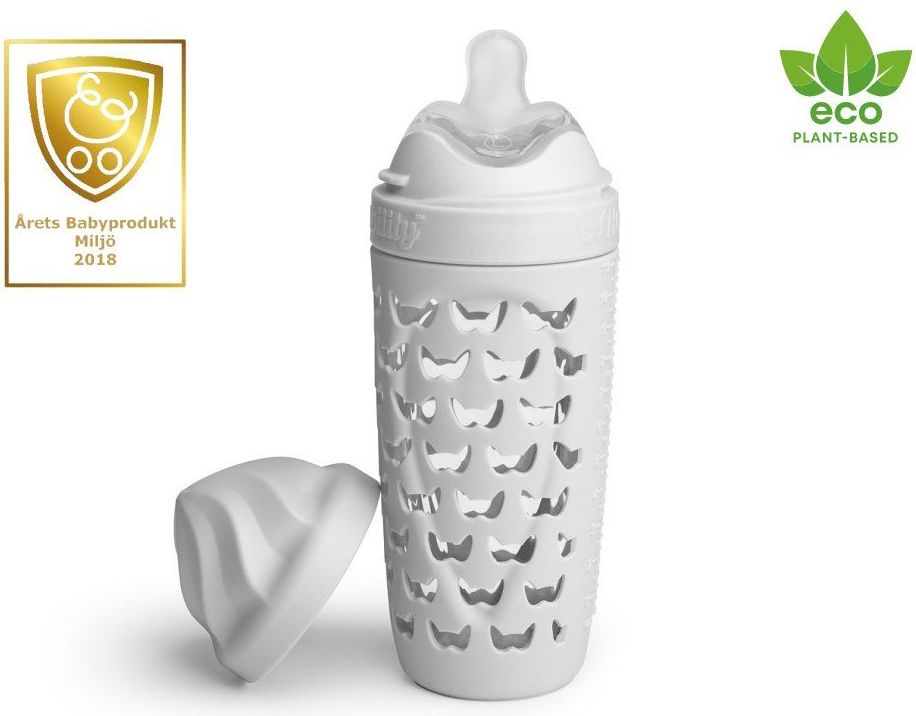 HeroEcoBottle skleněná kojenecká eko láhev 320 ml, šedá - obrázek 1
