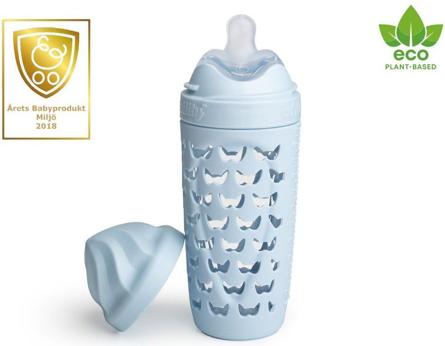 HeroEcoBottle skleněná kojenecká eko láhev 320 ml, modrá - obrázek 1