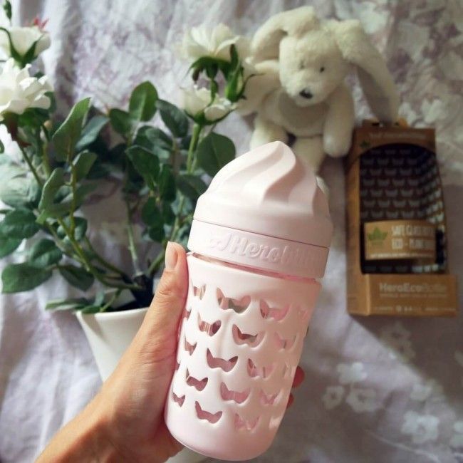 HeroEcoBottle skleněná kojenecká eko láhev 320 ml, růžová - obrázek 3