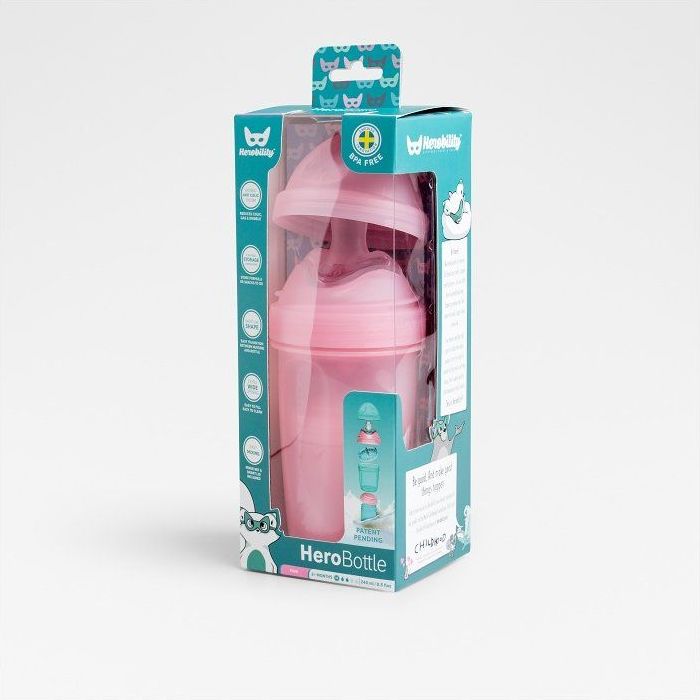 HeroEco HeroBottle Antikoliková kojenecká láhev 140ml, růžová - obrázek 3