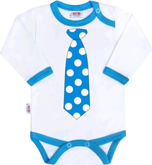 Dětské body s kravatou, New Baby, puntíkovaná s modrým lemováním velikost 68 - obrázek 1