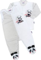 Souprava kojenecká 2-dílná bavlna - PANDA šedé proužky - vel.68 - obrázek 1