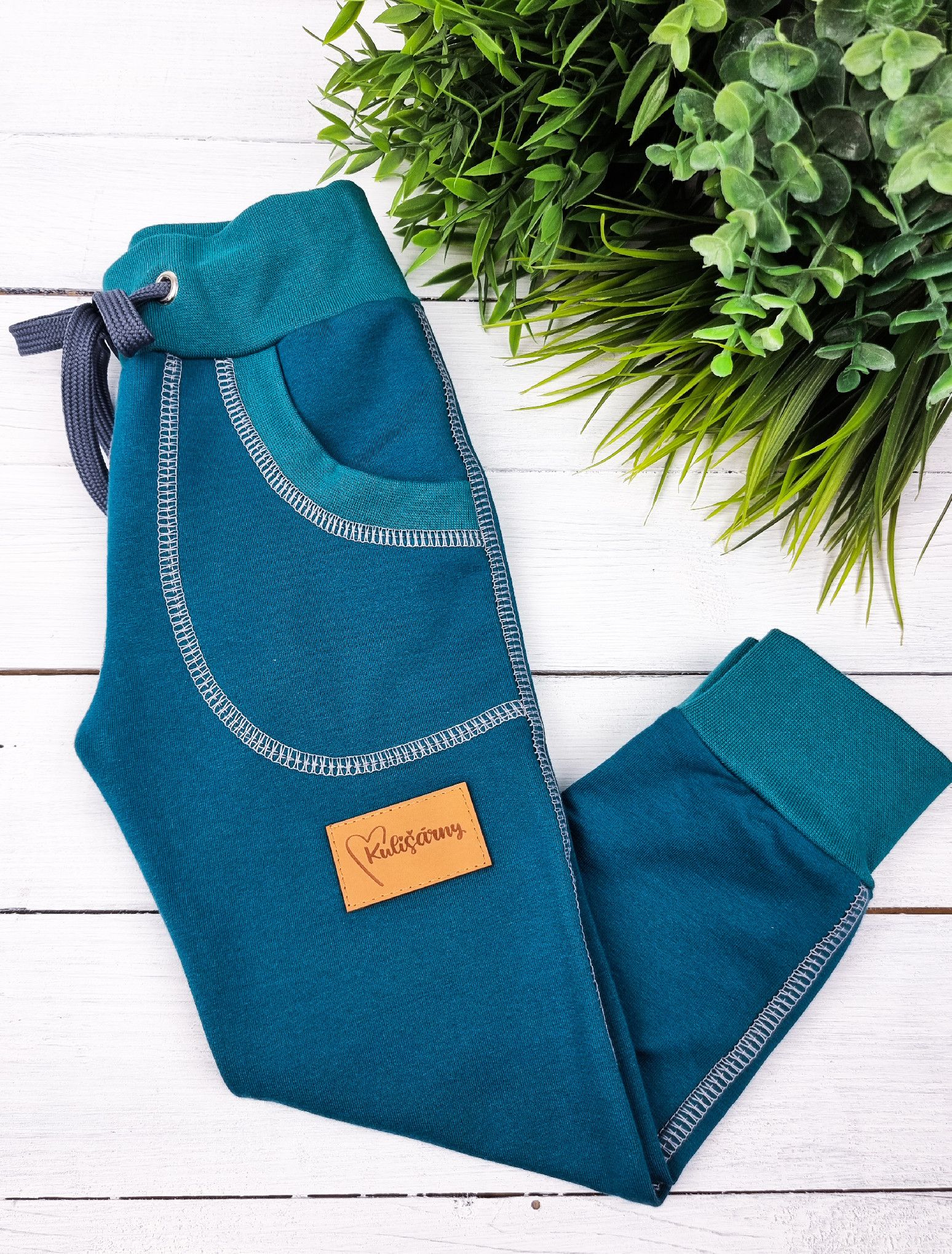 Kulišárny (handmade) Tepláčky ,,TEAL,, VELIKOST: 86-92 - obrázek 1