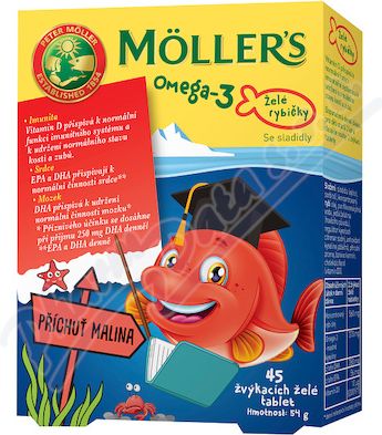Mollers Omega 3 Želé rybičky 45ks malinová příchuť - obrázek 1