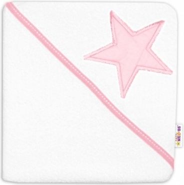 Baby Nellys Dětská termoosuška Baby Stars s kapucí, 80 x 80 cm - bílá/růžová - obrázek 1