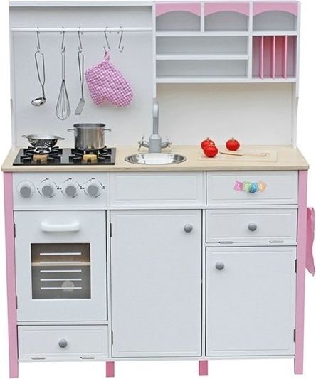 Mamido  Dětská dřevěná kuchyně s troubou a příslušenstvím růžová  L-2635 - obrázek 1
