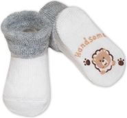 Ponožky kojenecké froté protiskluzové - ZVÍŘÁTKO bílé se šedou - 0-6měs. - obrázek 1